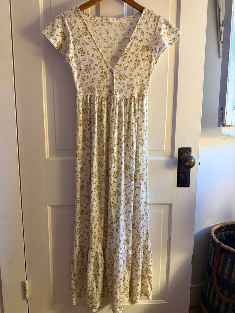 See You Monday White Dress with Yellow Floral Print